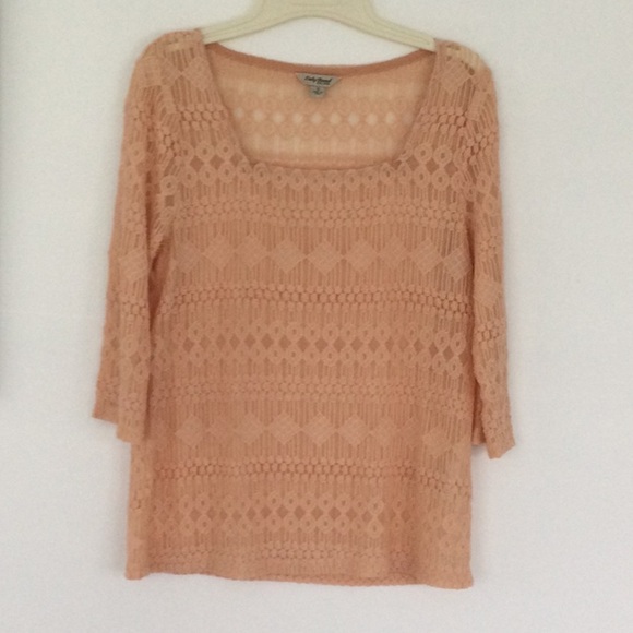 Lucky Brand Top with sleeves lightweight color peach size S see through. #83 - Picture 1 of 6